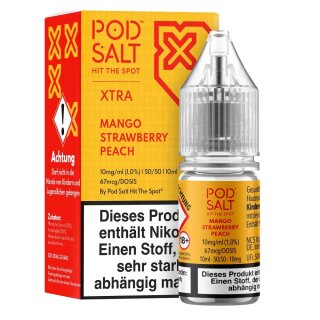 PODSALT - XTRA - Mango Strawberry Peach Nikotinsalzliquid 10ml mit Steuerzeichen 10mg